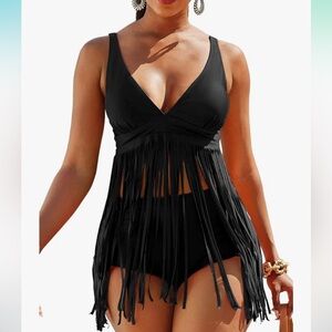 Black Fringe Swimsuit Size M (NWOT)